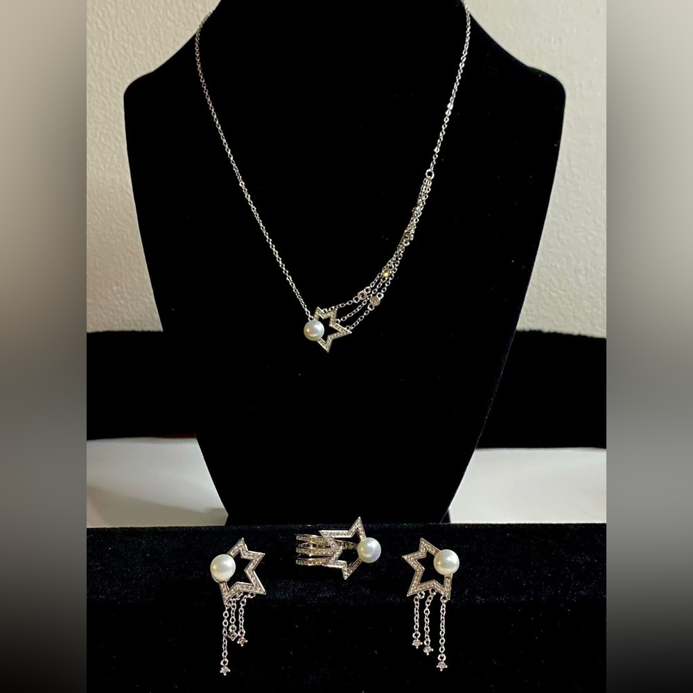 Elegant Silver Star Jewelry Set with Pearls